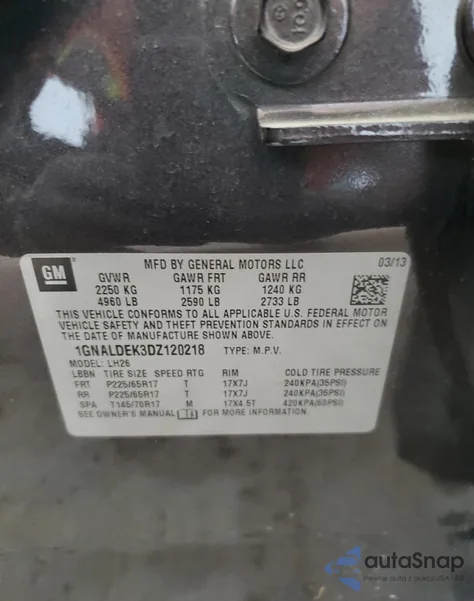 2013 Chevrolet Equinox Lt z USA, uszkodzony, nr VIN 1GNALDEK3DZ120218